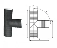 Тройник 90° гофрированный канализационный 110/94 пэ SN8/SN6